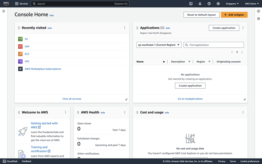 หน้าแรก AWS Console