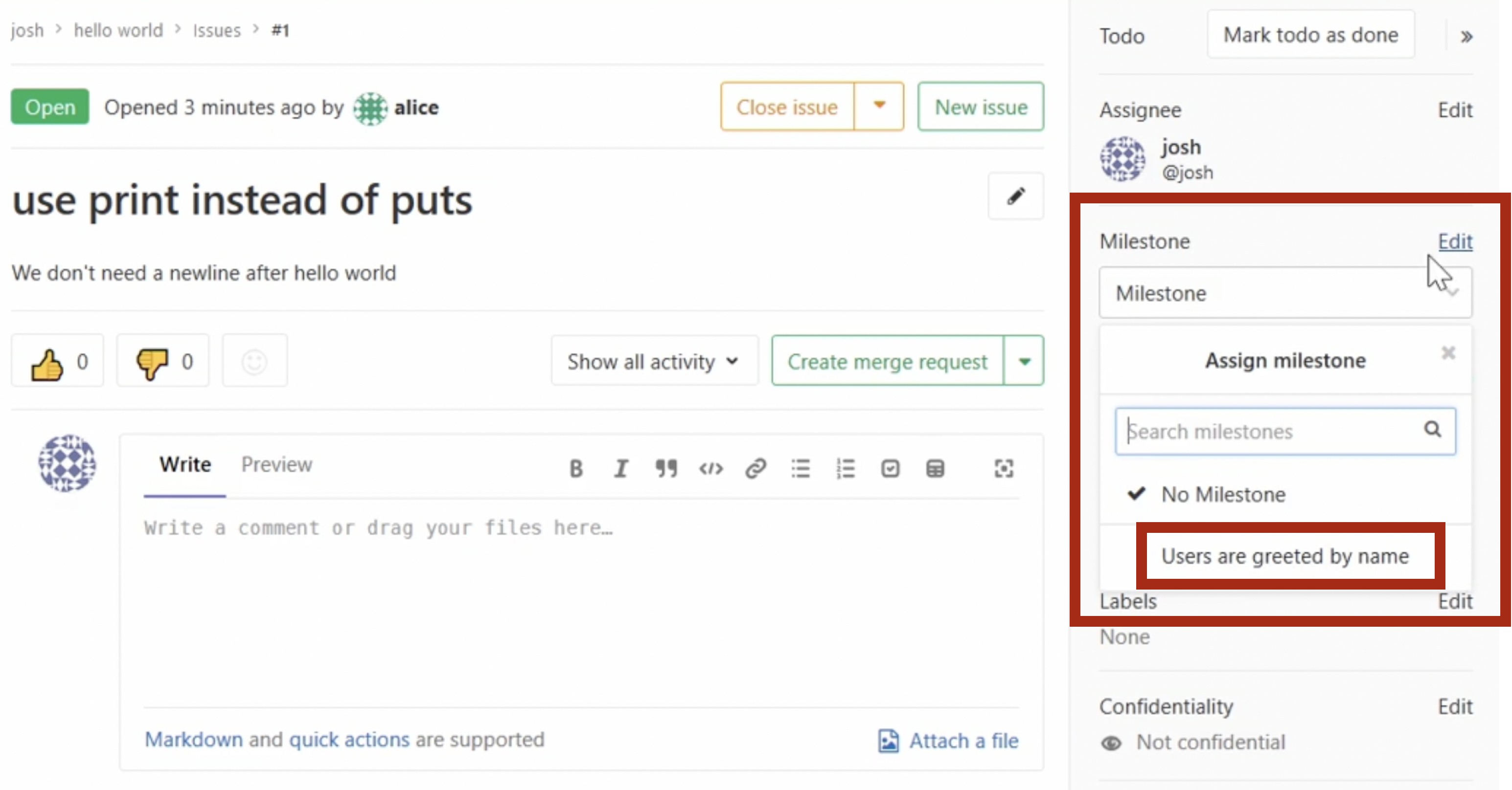 Assign milestone to issue